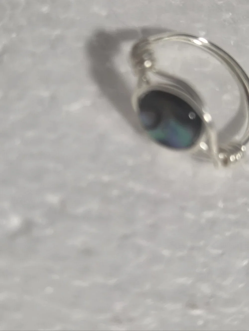 Handcrafted Silver Wire-Wrap Abalone Shell Ring - Iridescent Black-Green